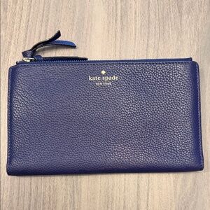 kate spade navy pebbled leather zip clutch wallet